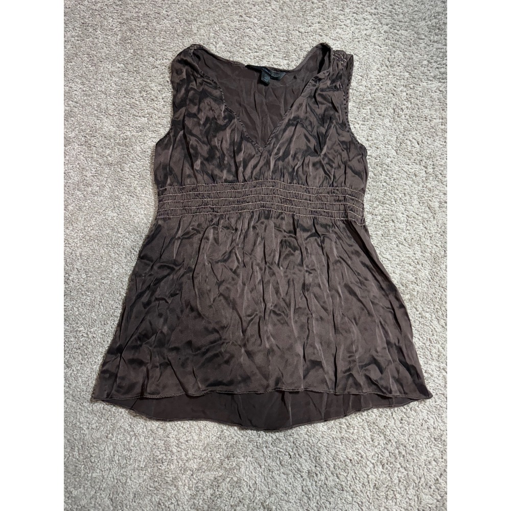 Express Design Studio Brown Smocked Empire Waist V-Neck Sleeveless Blouse Medium